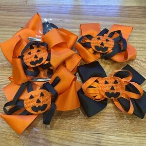 Halloween Large Hair Clips Bows Pumpkin Black Orange